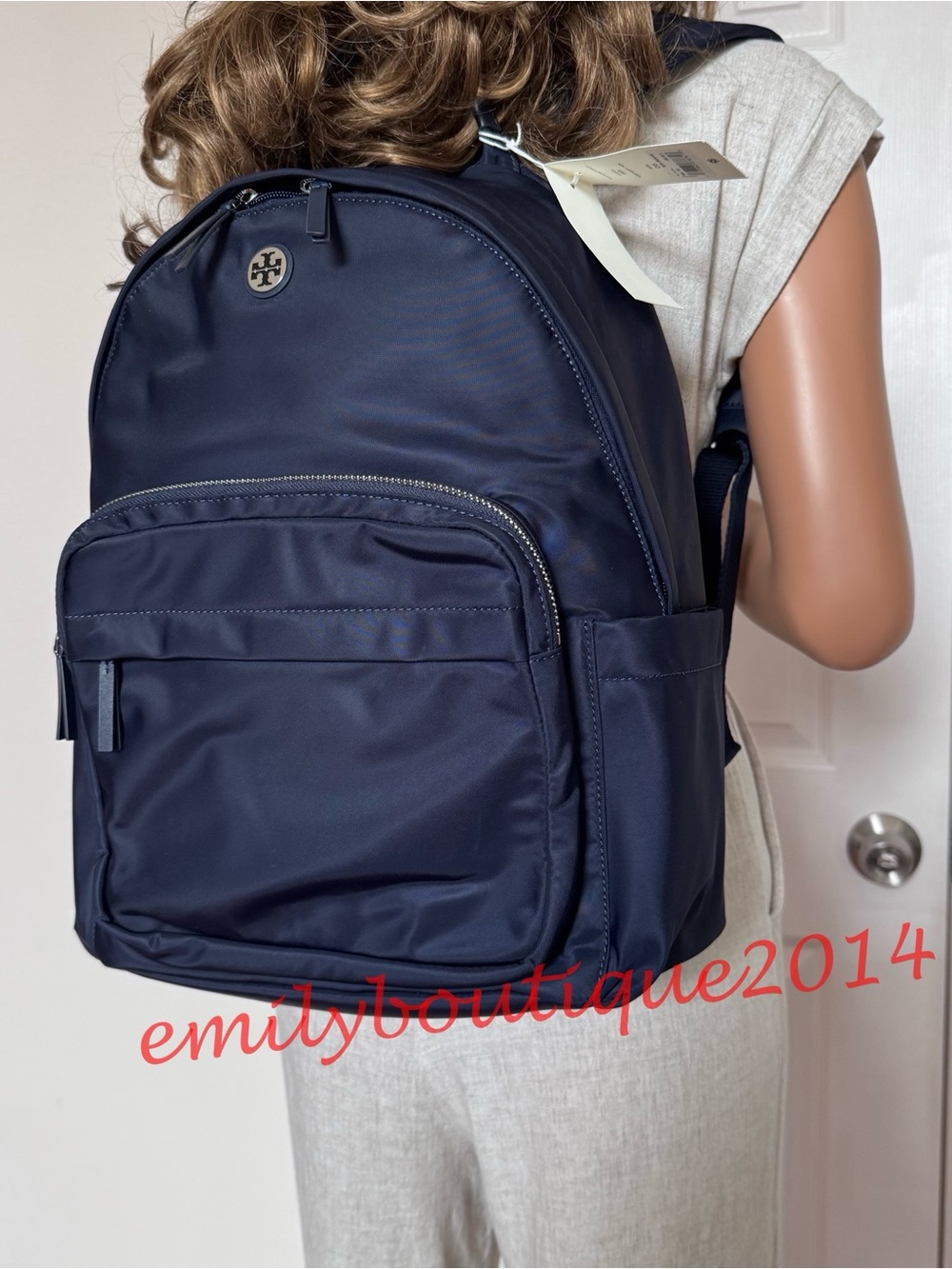 NWT Tory Burch 173559 Ella Nylon Backpack Tory Navy Medium Bag Lightweight - Picture 3 of 11